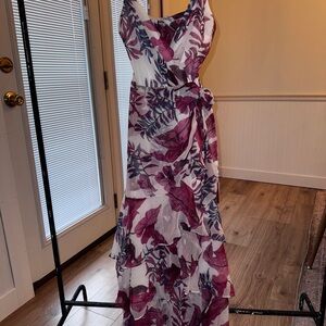 Bacio White Maxi Dress with Plum Leaf Print Resort Dress